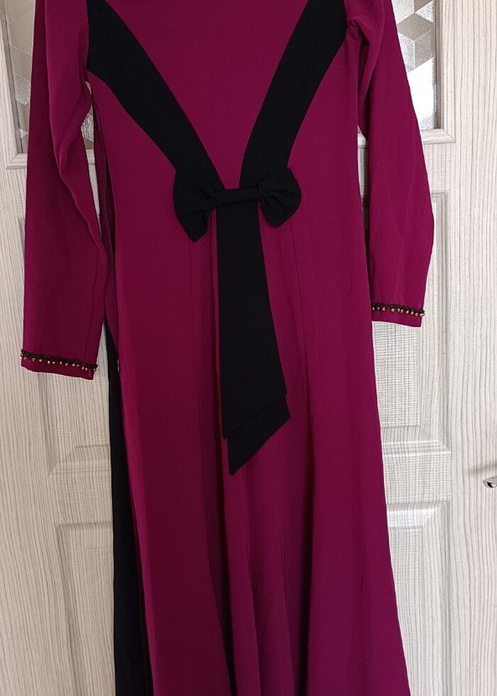 Bordo siyah tesettür elbise 38 beden - Görsel 4