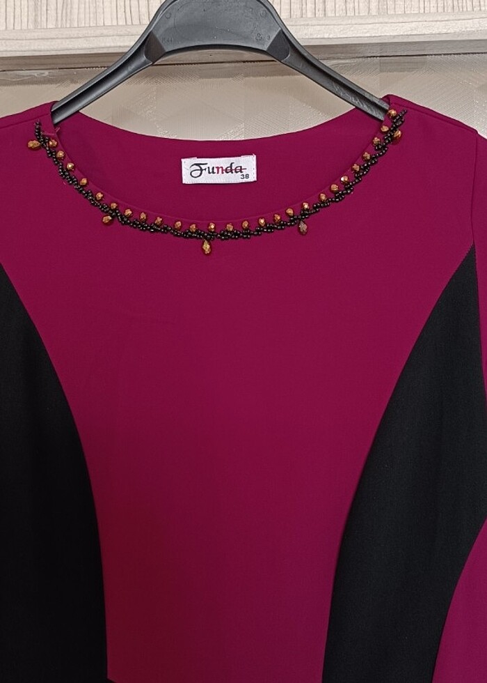 Bordo siyah tesettür elbise 38 beden - Görsel 3