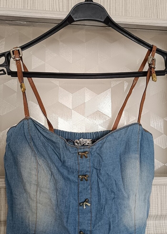 Üstü kot altı çiçekli 40 beden uzun elbise  - Görsel 3