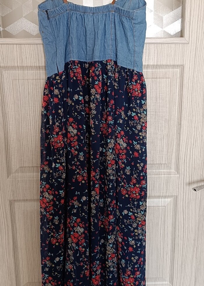 Üstü kot altı çiçekli 40 beden uzun elbise  - Görsel 4