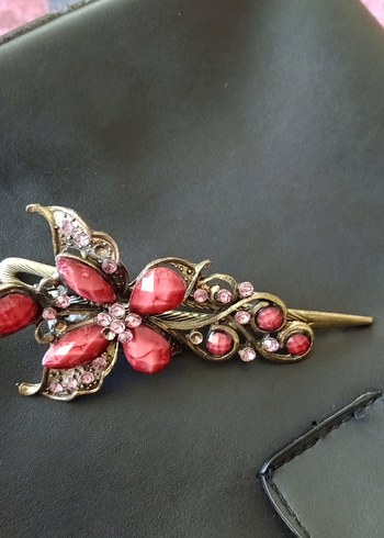 Bordo Boncuklu Vintage Saç Tokası - Görsel 3