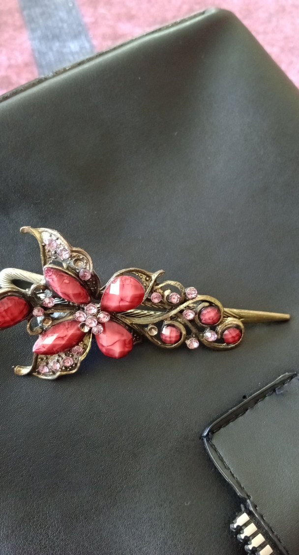 Bordo Boncuklu Vintage Saç Tokası - Görsel 3