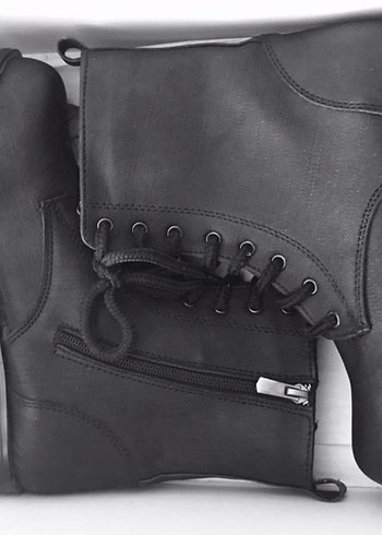 Düz Siyah Deri Kadın Botu - Görsel 4