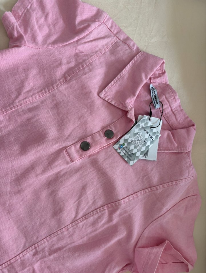 Düğmeli Pembe Keten Mini Elbise - Görsel 3