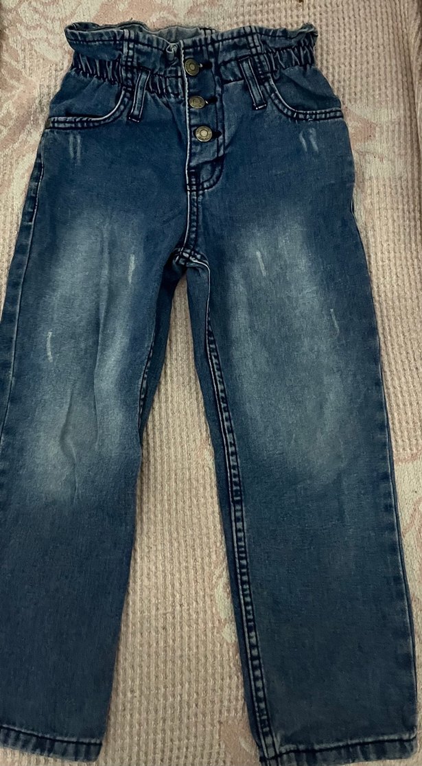 Erkek Çocuk Mavi Düğmeli Denim Pantolon - Görsel 2