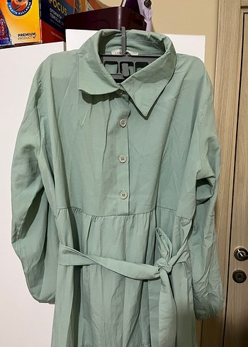 Uzun Turkuaz Keten Elbise - Görsel 4