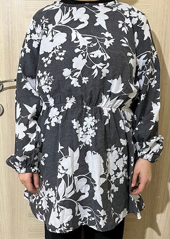 Gri Çiçek Desenli Tunik - Görsel 6