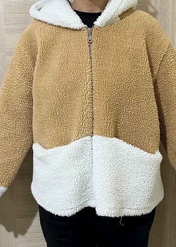 Kahverengi Beyaz Peluş Kadın Ceket - Görsel 2