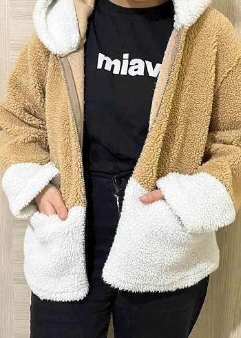 Kahverengi Beyaz Peluş Kadın Ceket - Görsel 3