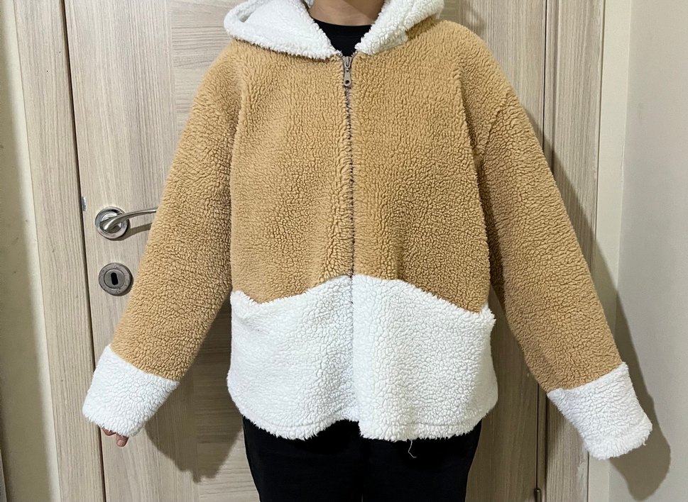 Kahverengi Beyaz Peluş Kadın Ceket - Görsel 2