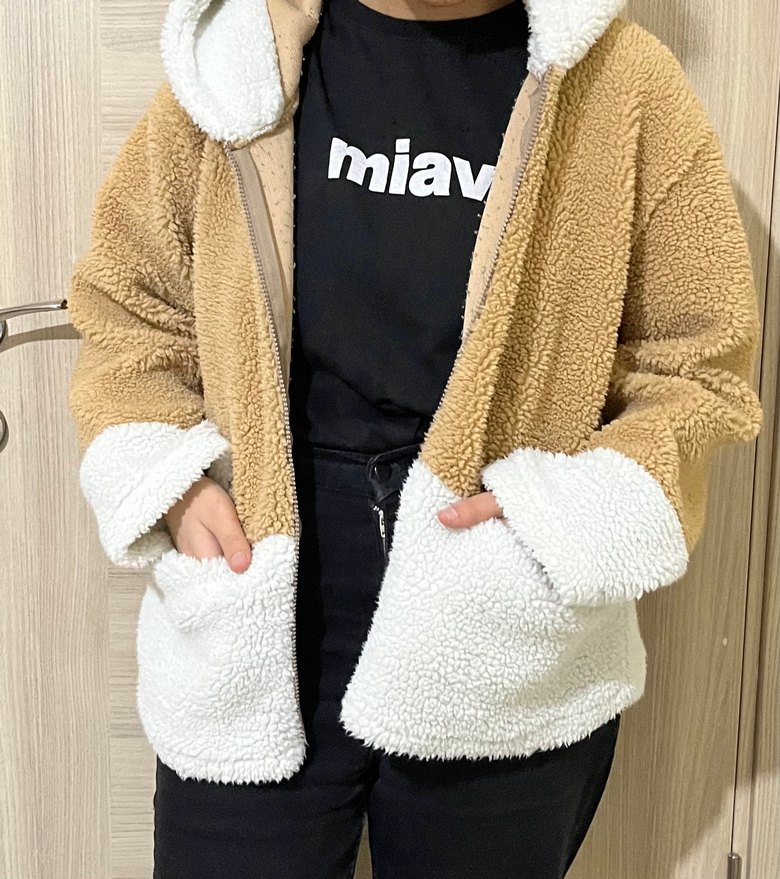 Kahverengi Beyaz Peluş Kadın Ceket - Görsel 3