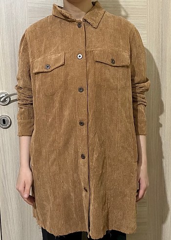 Düğmeli Kadın Kahverengi Süet Gömlek - Görsel 3