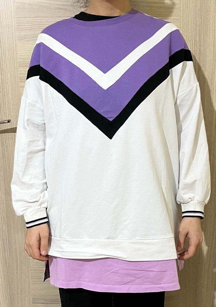 Mor ve Beyaz Renkli Oversize Sweatshirt - Görsel 4