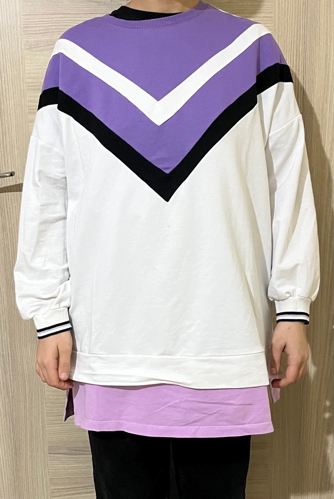 Mor ve Beyaz Renkli Oversize Sweatshirt - Görsel 5