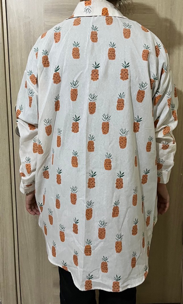 Beyaz Ananas Desenli Uzun Kollu Kadın Gömlek - Görsel 4