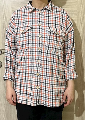 Düğmeli Ekose Desenli Salaş Kadın Gömlek - Görsel 2