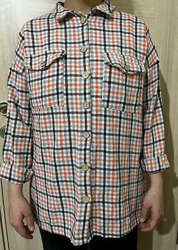 Düğmeli Ekose Desenli Salaş Kadın Gömlek - Görsel 5