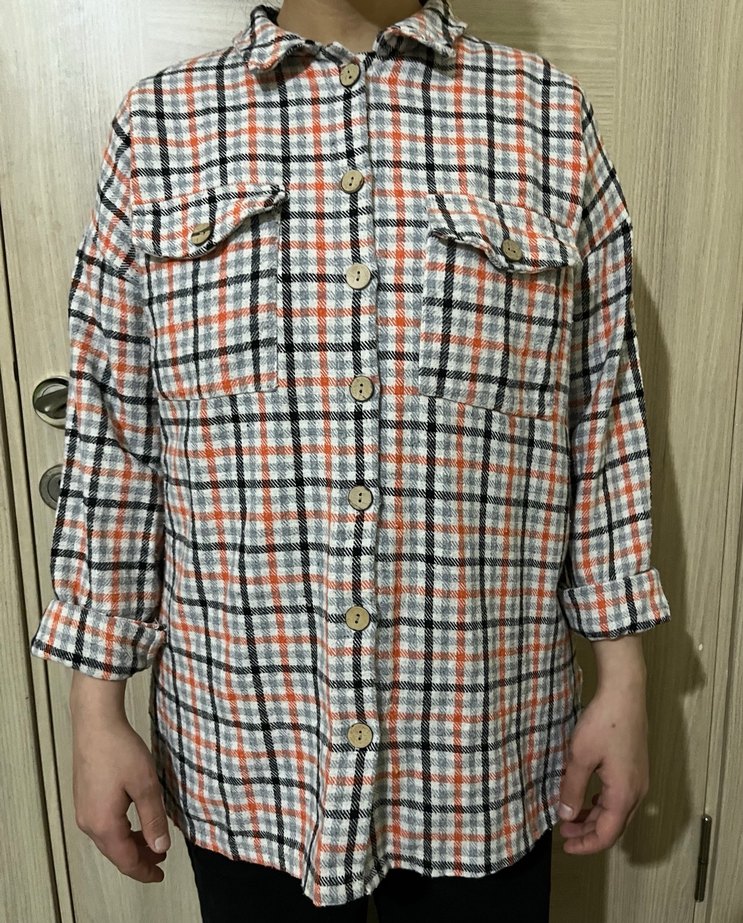 Düğmeli Ekose Desenli Salaş Kadın Gömlek - Görsel 5