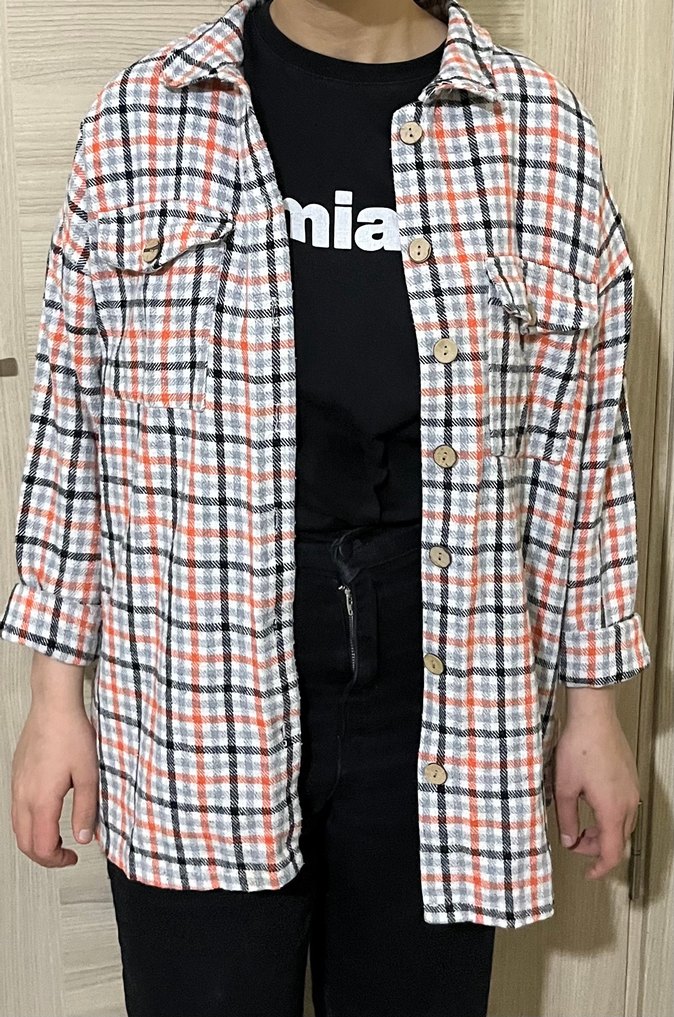 Düğmeli Ekose Desenli Salaş Kadın Gömlek - Görsel 3