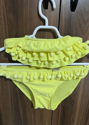 Sarı Ponpon Detaylı Kız Bikini