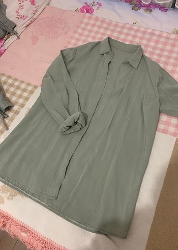 Bej Uzun Kollu Keten Kadın Gömlek - Görsel 2