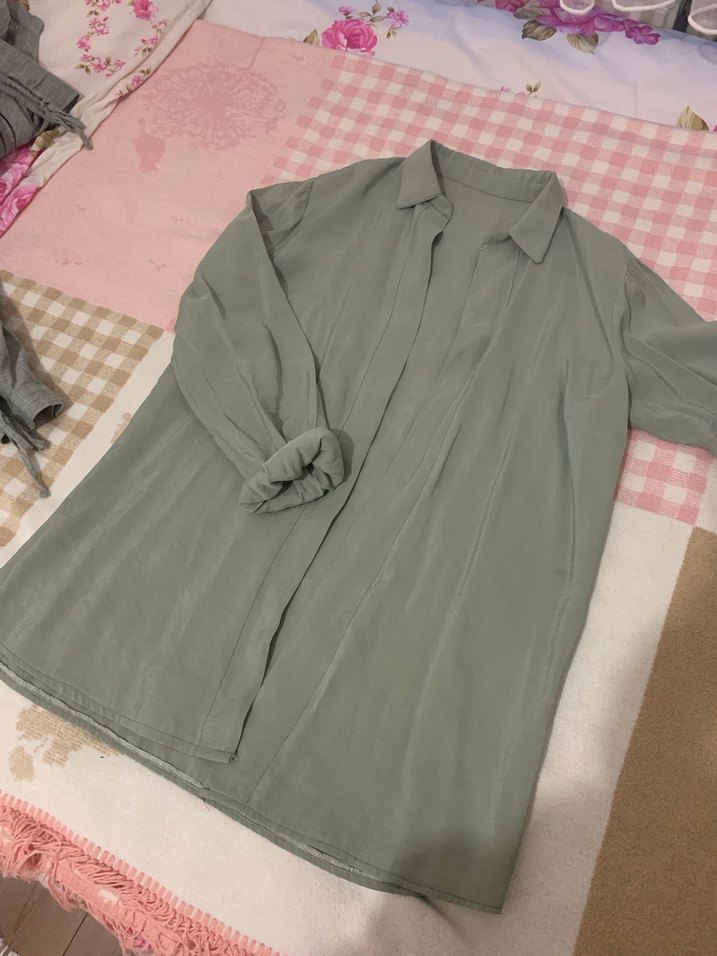 Bej Uzun Kollu Keten Kadın Gömlek - Görsel 2