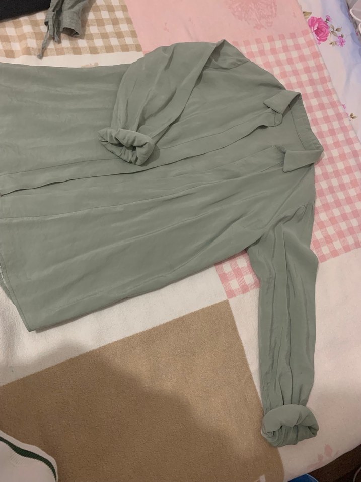 Bej Uzun Kollu Keten Kadın Gömlek - Görsel 3