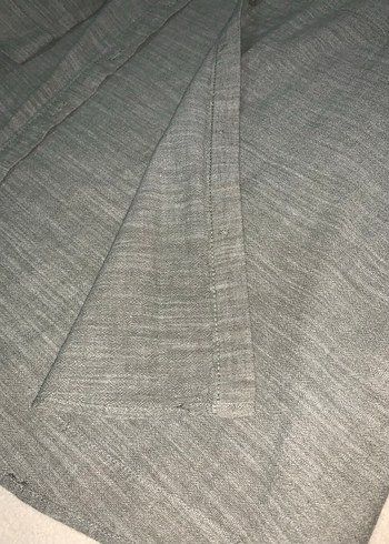 Gri Keten V Yaka Uzun Kollu Gömlek - Görsel 5