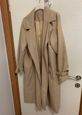 Bej Kadın Midi Trençkot, Düğmeli, Rahat Kesim - Görsel 2