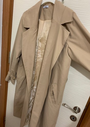 Bej Kadın Midi Trençkot, Düğmeli, Rahat Kesim - Görsel 3