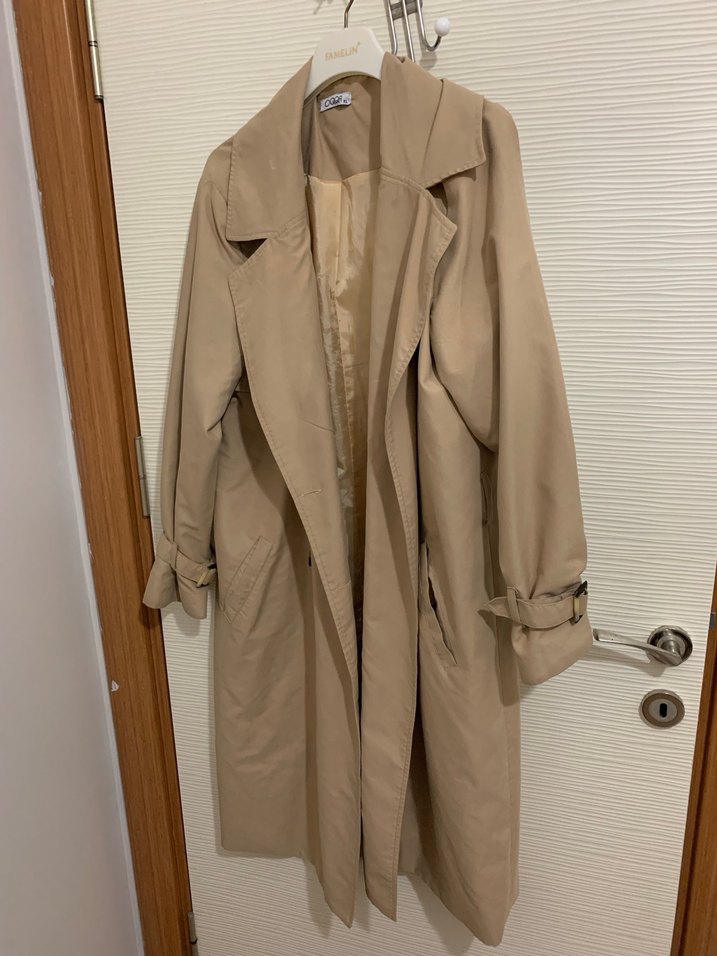 Bej Kadın Midi Trençkot, Düğmeli, Rahat Kesim - Görsel 2