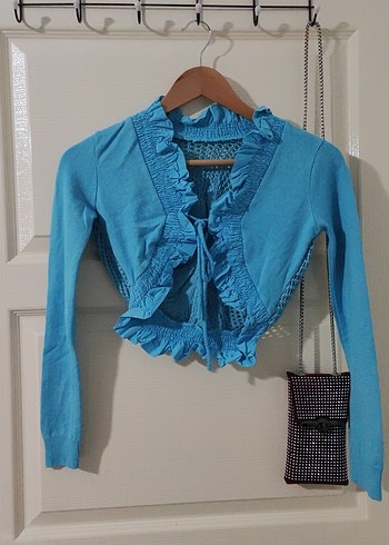 Mavi Nakışlı  Triko Bolero - Görsel 2