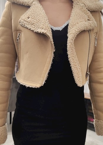 Kürklü Süet Kısa Kadın Ceket - Görsel 2