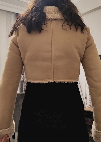 Kürklü Süet Kısa Kadın Ceket - Görsel 3