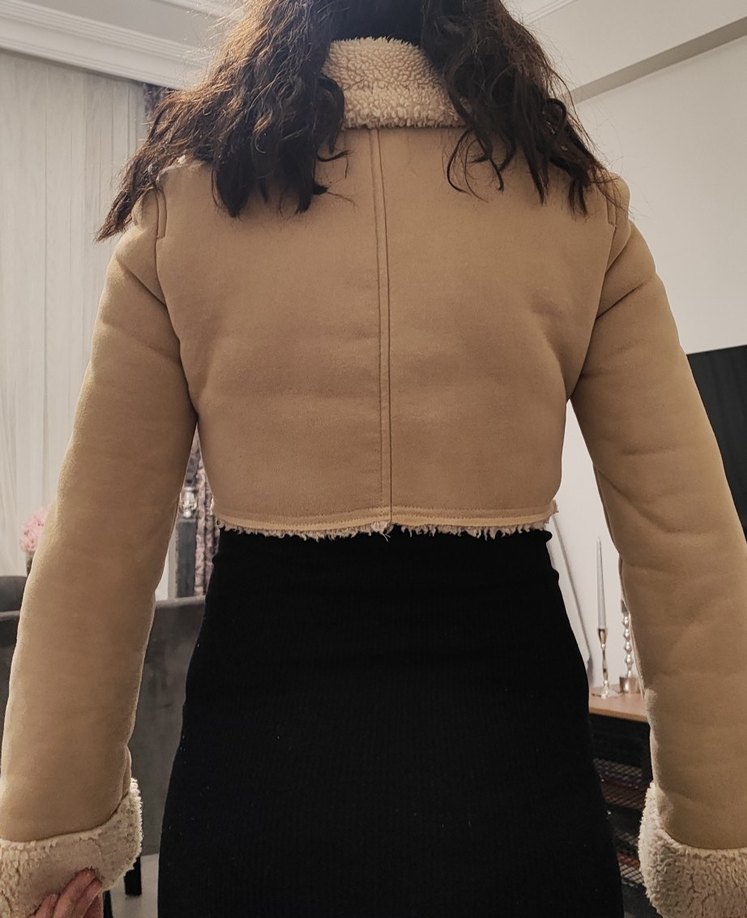 Kürklü Süet Kısa Kadın Ceket - Görsel 3