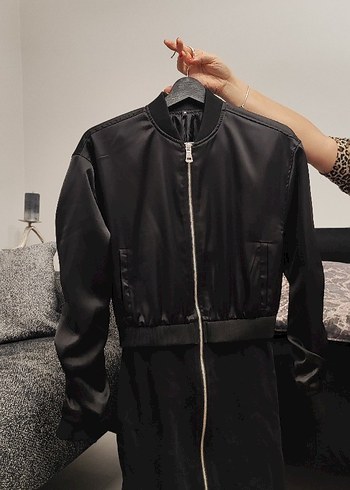 Siyah Kadın İnce Fermuarlı Ceket - Görsel 3
