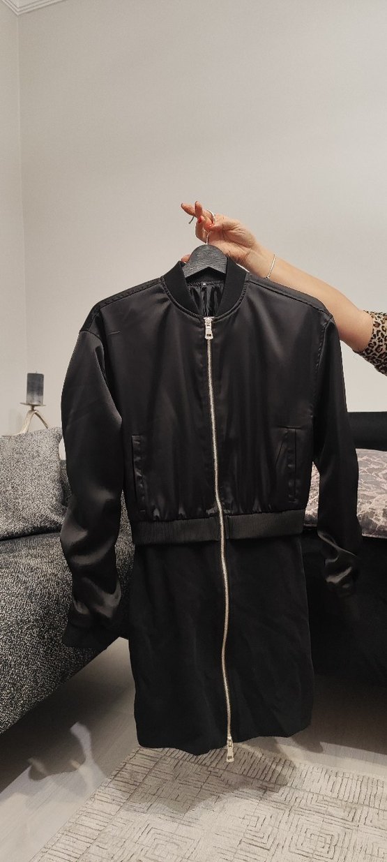 Siyah Kadın İnce Fermuarlı Ceket - Görsel 3