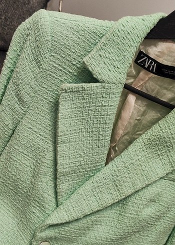 Düğmeli Yeşil Midi Kadın Blazer Ceket - Görsel 3