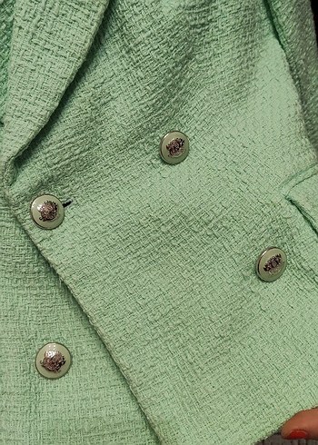Düğmeli Yeşil Midi Kadın Blazer Ceket - Görsel 4