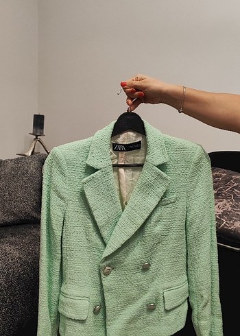 Düğmeli Yeşil Midi Kadın Blazer Ceket - Görsel 2