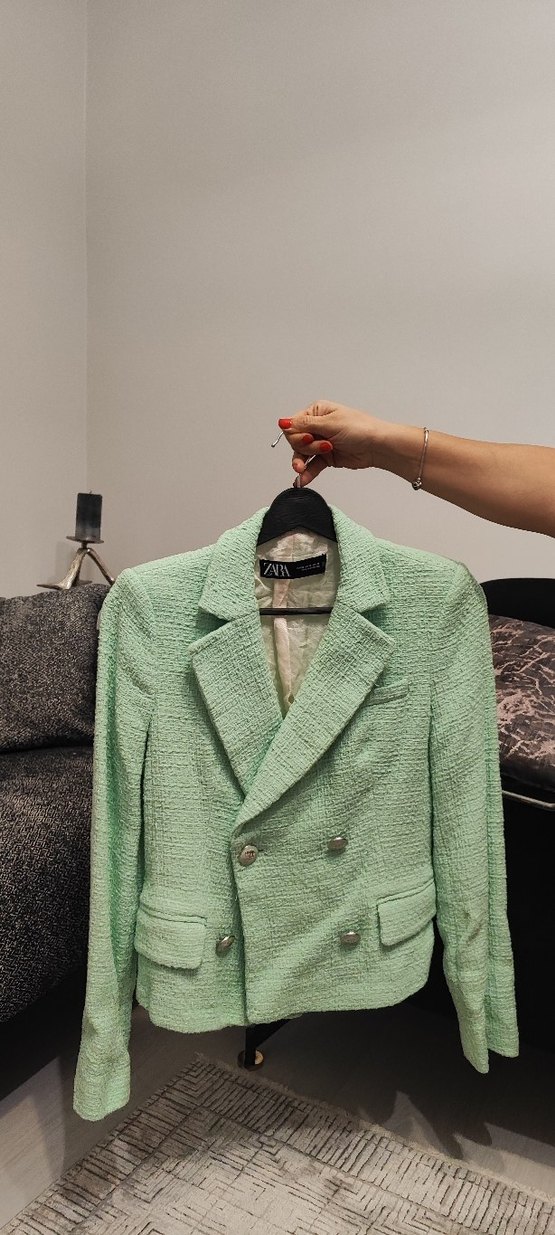 Düğmeli Yeşil Midi Kadın Blazer Ceket - Görsel 2