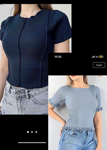 İkili Trendy Kısa Kollu Mini Örgü Bluz