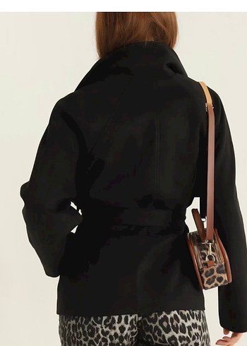 Siyah Süet Kemerli Mini Kadın Kaban - Görsel 3