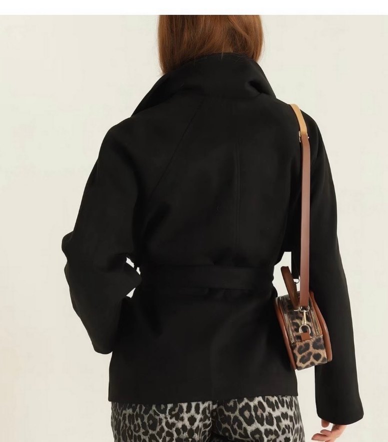 Siyah Süet Kemerli Mini Kadın Kaban - Görsel 3
