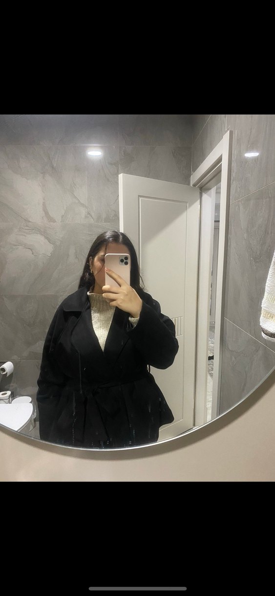 Siyah Süet Kemerli Mini Kadın Kaban - Görsel 4