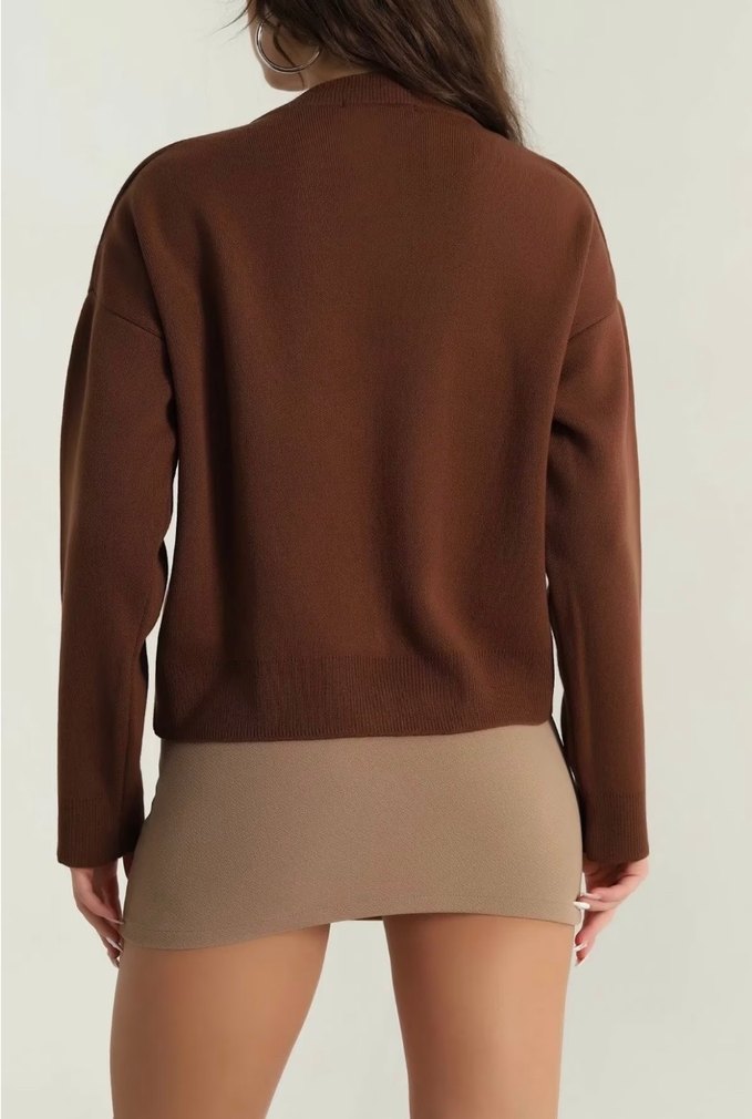Kadın Kahverengi Düğmeli Triko Hırka - Görsel 3