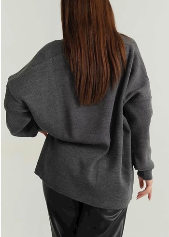 Düğmeli Gri Kadın Yün Hırka - Görsel 3