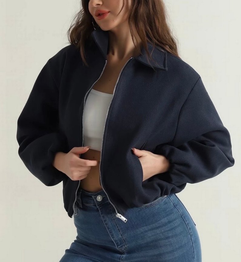 Kadın Lacivert Kaşe Fermuarlı Ceket - Görsel 2