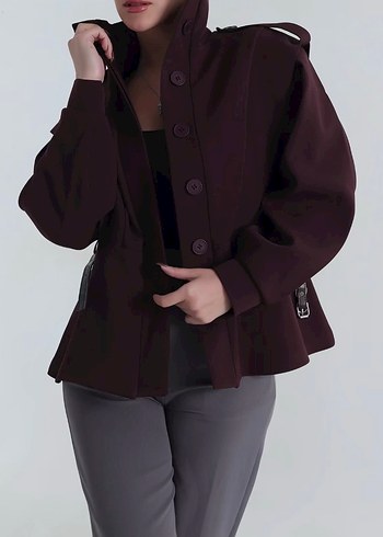 Bordo Kemerli Midi Kadın Ceket - Görsel 2