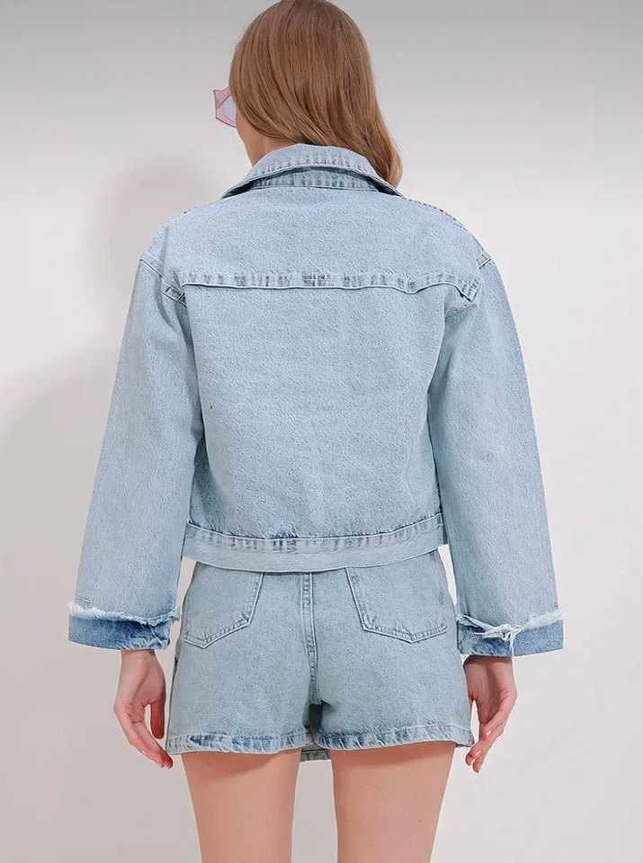 Kot Ceket Bol Kesim Düğmeli - Görsel 3